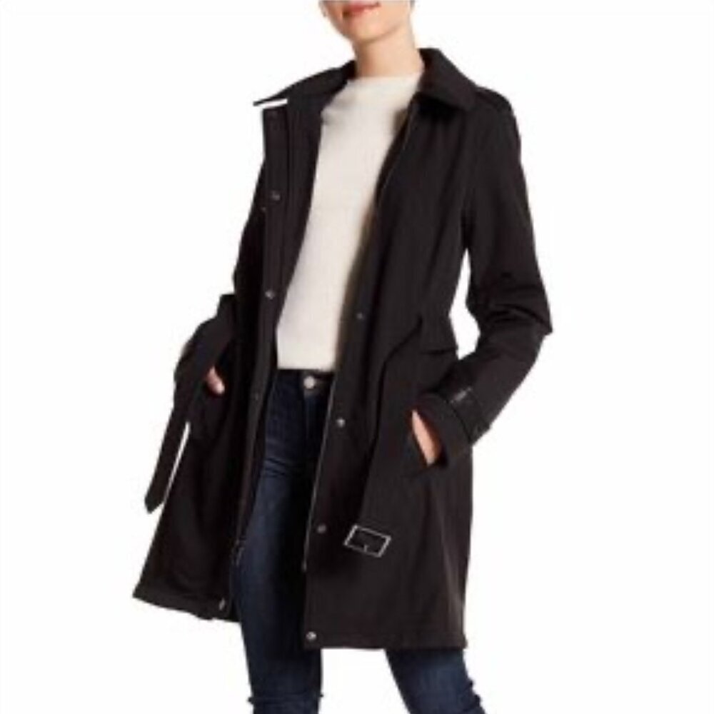 MICHAEL Micheal Kors Black Hood Jacket with Faux Leather Trim Women's Size Large